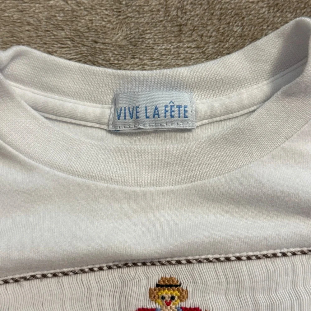 Vive La Fete Kids White Long Sleeve Smocked Scarecrow Pumpkin Fall T-Shirt